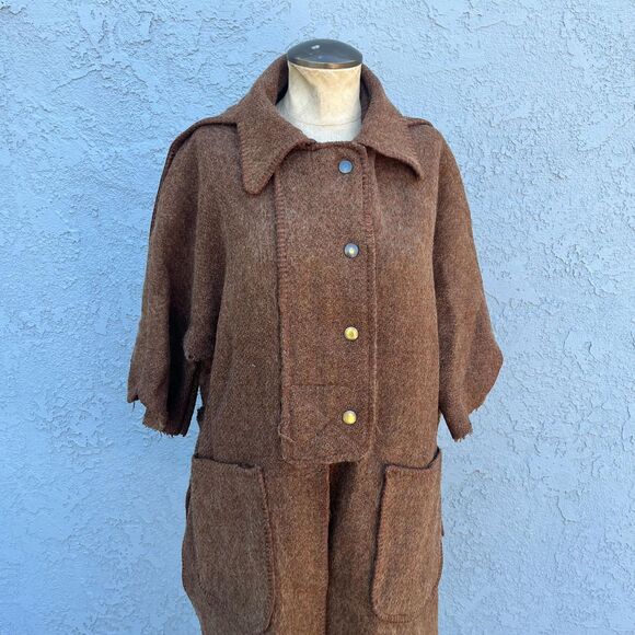 Vintage Wool Poncho Spanish Cape in Brown 1960s Bohemian Clothing Unisex - Picture 3 of 11